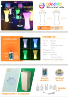 Table de cocktail illuminée imperméable pour événements extérieurs avec éclairage LED à 16 couleurs changeantes sur les tables et les chaises