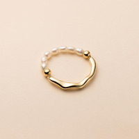Mode 18 Karat vergoldeten geometrischen Schmuck verstellbaren elastischen Seil Perlen ring für Frauen Sterling Silber Schmuck