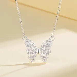 Hd joyería moda ajustable a granel 3A Zirconia plata esterlina encanto 925 mariposa colgante collar y joyería personalizada