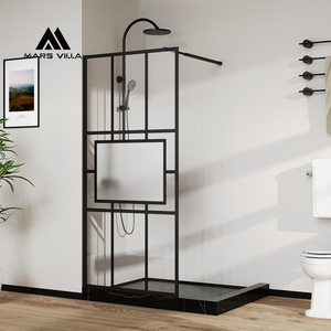 <span class=keywords><strong>Paroi</strong></span> <span class=keywords><strong>de</strong></span> <span class=keywords><strong>douche</strong></span> coulissante Mars Villa personnalisée en verre trempé noir CE ESG avec étagère pour salle <span class=keywords><strong>de</strong></span> bain - Product Image 1