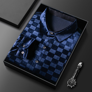 Autunno inverno nuova <span class=keywords><strong>camicia</strong></span> a maniche lunghe in <span class=keywords><strong>velluto</strong></span> oro <span class=keywords><strong>camicia</strong></span> da <span class=keywords><strong>uomo</strong></span> grande in ferro libero Casual con risvolto sottile - Product Image 5