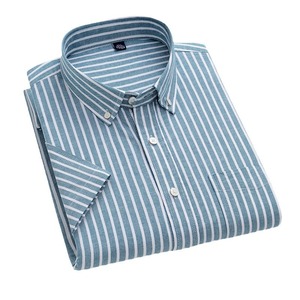 <span class=keywords><strong>Camicia</strong></span> <span class=keywords><strong>Oxford</strong></span> in Puro Cotone per Uomo, <span class=keywords><strong>Slim</strong></span> <span class=keywords><strong>Fit</strong></span>, Senza Stiratura, Business Casual a Righe, Manica Corta, Stile Urbano - Product Image 6