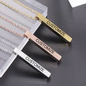 Custom Made Personalized Laser Engravable Stainless Steel Blank Cuboid Pendant Jewelry Bar Necklace