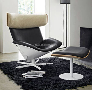 Fauteuil de style vintage français en fibre de verre avec cuir véritable et métal pour chambre à coucher, hôtel, loisirs en plein air - Product Image 1