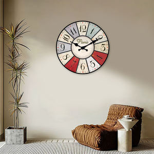 <span class=keywords><strong>Horloge</strong></span> murale ronde en patchwork sur le thème de <span class=keywords><strong>Paris</strong></span> personnalisable - Design vintage coloré pour la décoration de la maison, salon, chambre à coucher - Product Image 3