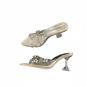 Chaussures à talons hauts transparentes, nouveau style d'été, mode coréenne, pantoufles à bout pointu avec strass et cristaux - Product Image 6