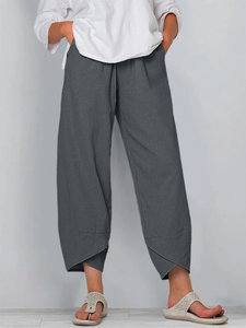 Pantalon droit ample pour femme, longueur cheville, décontracté, en coton et lin, taille élastique, coupe courte - Product Image 6