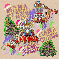 Patch thermocollant brodé à sequins Santa Mama Baby Merry and Bright Christmas pour T-shirts, chapeaux et sacs