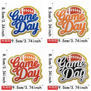Iron on Embroidery Gold Glitter Edge <b>Game</b> Day Patch for Clothes Hat Decoration Gift - Product Image 4