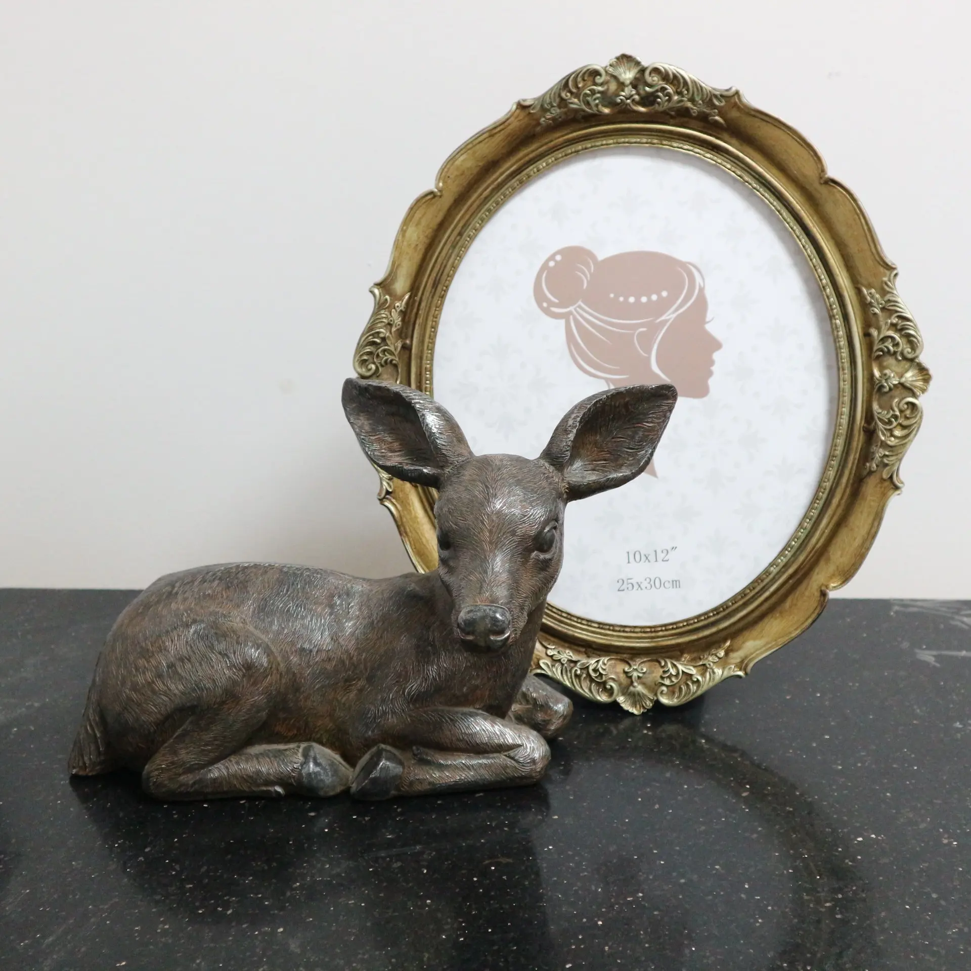 Estilo vintage Animal Stag Deer Head Ornate Antique Gold Foto Imagem Oval Frame atacado foto moldura 6 "x 4"