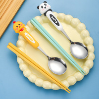 Ensemble de vaisselle portable pour enfants en acier inoxydable 304, nouveau design mignon de style chinois, comprenant une fourchette, motif dessin animé très esthétique