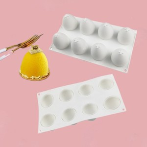 8-Cavity Semi Circular <b>Silicone</b> Mold For Mousse Cake Chocolate Easter DIY <b>Baking</b> Hemispherical Shape 60mm Height 50mm Diameter - Product Image 1