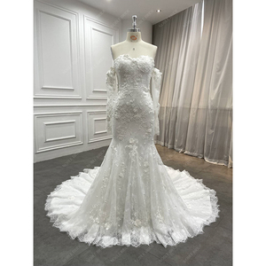 Elegante abito <span class=keywords><strong>da</strong></span> sposa a sirena con volant in pizzo ricami a scollo a V con Design sottile manica corta per le spose - Product Image 1