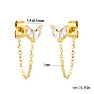 Pendientes de tuerca con cadena de oro y borla de cristal para uso diario - Product Image 4