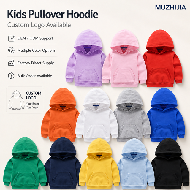 Custom Logo Kids Hoodie 100% Cotton Blank Pullover Sweatshirt Wholesale French Terry OEM ODM Children Boutique Clothing