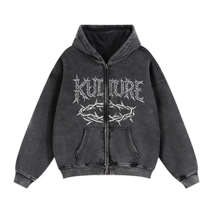 เสื้อฮู้ดซิปผู้ชายสไตล์วินเทจคลาสสิคแบบลำลอง พิมพ์ลายปัก ดีไซน์โอเวอร์ไซส์ - Product Image 1