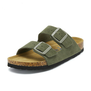 Sandales en cuir véritable confortables et élégantes à enfiler pour l'été, en cuir de vachette et liège, design unique et plat pour l'extérieur - Product Image 5