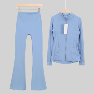 Completo da yoga da <span class=keywords><strong>donna</strong></span> LULU a 2 pezzi, tinta unita, giacca <span class=keywords><strong>jogger</strong></span> con <span class=keywords><strong>pantaloni</strong></span> a zampa, chiusura elastica in vita, outfit fitness autunnale - Product Image 6