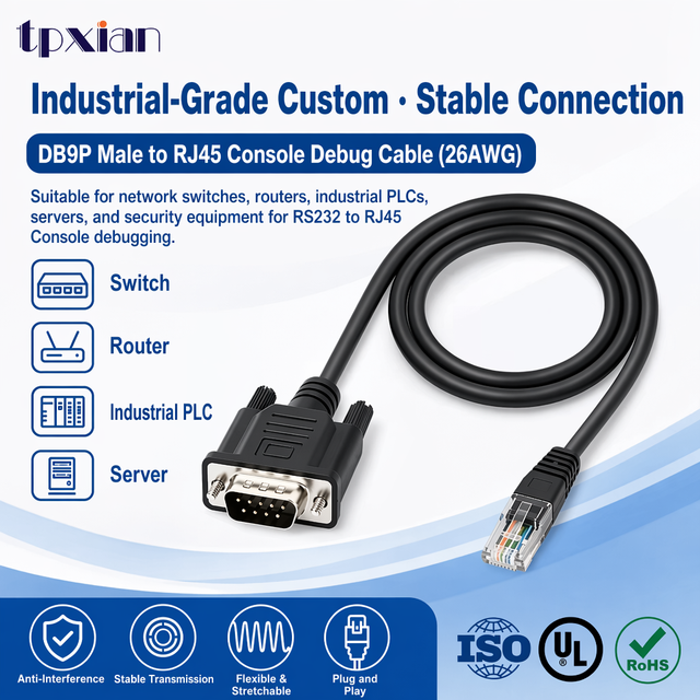 DB9 Male to RJ45 Console Debug Cable UL2464 26AWG RS232 Serial Communication Cable for Switch Router PLC Server CNC Machine