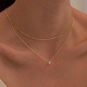 Tienda Ofeiyaa, Juego de 9 Collares con Baño de Oro de 18K, Cadena Cubana Simple con Colgante de Clip, Joyería para Mujer - Product Image 2