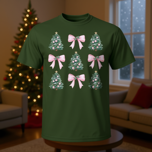 Camiseta con estética femenina de árbol de Navidad y lazos coquetos rosas - Product Image 3