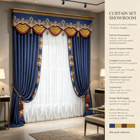 Rideaux bleu roi Yun Zhu avec broderie dorée, cantonnières et draperies de luxe pour la décoration de villas, salons et hôtels