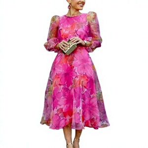 Abito Elegante <span class=keywords><strong>da</strong></span> <span class=keywords><strong>Sera</strong></span> con Scollo a O e Motivo Floreale in Garza per Primavera Autunno, Vestito Lungo Casual <span class=keywords><strong>da</strong></span> Donna per Ufficio e Streetwear Stile Impero - Product Image 2