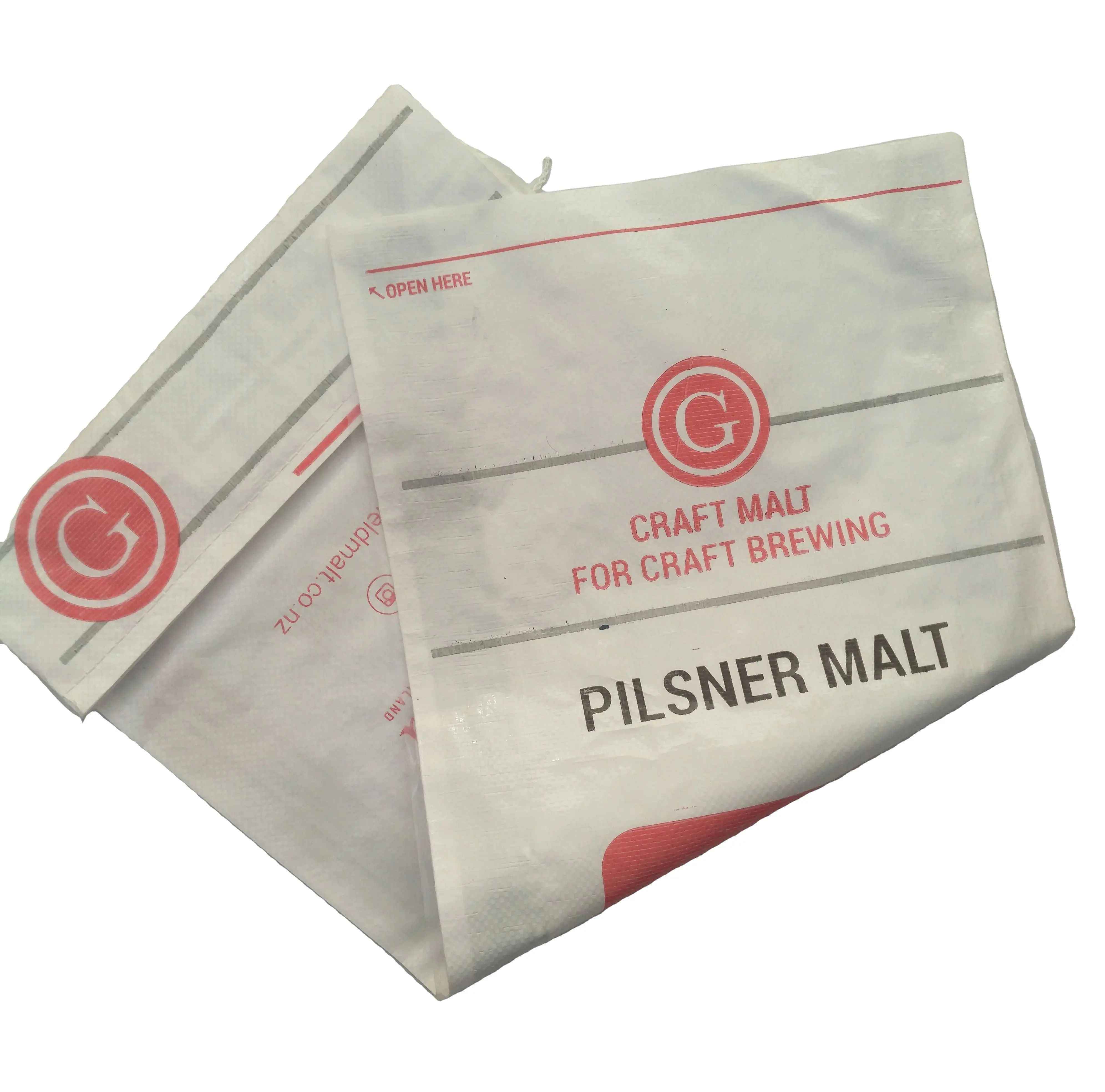 Hersteller liefern feuchtigkeit beständige Craft Brewing Rohmaterial Verpackung Naht boden PP gewebte Plastiktüte