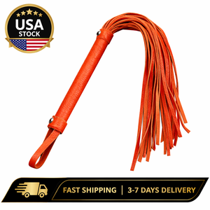 Flogger en cuir orange vif, stock USA, livraison en 3-7 jours, fouet premium à neuf queues avec clous en laiton pour l'entraînement - Product Image 1