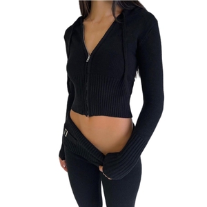 ชุดเซ็ตสองชิ้นแฟชั่นสำหรับผู้หญิง เสื้อคาร์ดิแกนไหมพรมแบบมีฮู้ดลำลอง กางเกงขายาวทรงเข้ารูป - Product Image 2