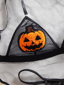 Mujeres <span class=keywords><strong>Sexy</strong></span> Calabaza <span class=keywords><strong>Bikini</strong></span> <span class=keywords><strong>Anime</strong></span> Devil Cosplay Disfraz Halloween Lencería Goth Arnés Sujetador y Panty Set - Product Image 5