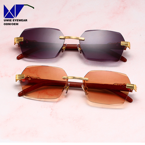 Gafas de Sol Rectangulares Pequeñas Sin Montura de Madera Sintética Estilo Retro Vintage <span class=keywords><strong>2023</strong></span> OEM con Protección UV400 y Lentes de PC - Product Image 2