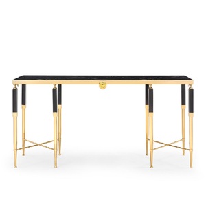 Promotion d'usine Meubles de luxe italiens Cadre en acier inoxydable doré Surface en marbre Surface en verre trempé Table basse - Product Image 4