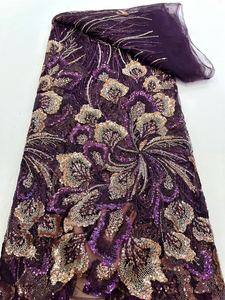 Tissu en dentelle tissée classique vert forêt mélangé argenté, lourdement perlé, motif floral, pour robe de mariée, robe de soirée XL7829 - Product Image 3