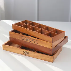 Zakka kotak penyimpan meja bergaya Vintage, kotak kayu pot bunga sukulen 12 kisi kotak pemisah perhiasan kotak pengatur bahan makanan