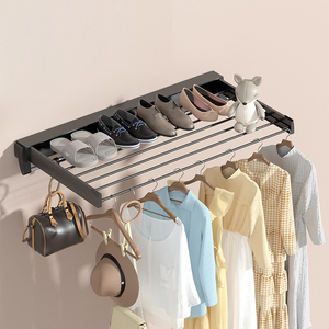 Séchoir <span class=keywords><strong>à</strong></span> <span class=keywords><strong>linge</strong></span> multifonctionnel <span class=keywords><strong>extensible</strong></span> <span class=keywords><strong>à</strong></span> 7 barres, pliable, en alliage d'aluminium, mural, avec crochets - Product Image 1