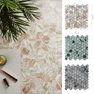 Blanc Gris Rose Rose et Ming Vert Marbre Mosaïque Carreau Hexagone Nid D'abeille Mosaïque De Verre Recyclé pour Cuisine