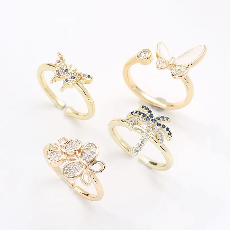 Girls Adjustable Birthstone Crystal Statement Promise Engagement Wedding Ring Cute Butterfly Open Rings