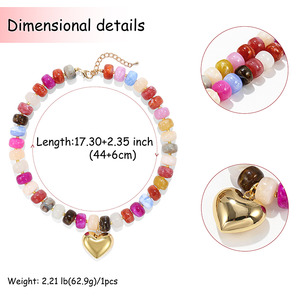 <span class=keywords><strong>Collana</strong></span> Boho <span class=keywords><strong>con</strong></span> Perline Acriliche Arcobaleno e Ciondolo a <span class=keywords><strong>Cuore</strong></span> <span class=keywords><strong>Grande</strong></span> Placcato Oro, Trendy e Vistosa per Feste e Vacanze - Product Image 2