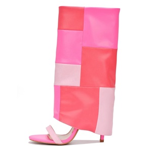 2023년 가장 인기 있는 핫핑크 색상 파티 울트라 하이힐 암나이론 섹시한 오픈토 스틸레토 힐 퍼 부츠 맞춤 샌들 - Product Image 6