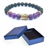 Tête de bouddha Double cercle lave pierre Bracelet pour unisexe guérison cristal extensible bracelet huile essentielle diffuseur bijoux