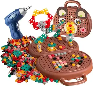 GL Creativity Kit Toy For Kids Mosaic Puzzle Toy With Electric Drill Screw Tool Set For Toddlers Magic Montessori Play Toolbox