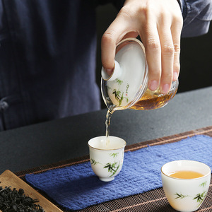 Service à thé de voyage moderne et écologique, portable, en verre et céramique, bol avec couvercle, tasse japonaise express, 350 ml, une théière, trois tasses, cadeau, hôtels - Product Image 4