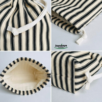Pochette à maquillage à cordon de serrage rayée de haute qualité avec logo imprimé personnalisé, toile de coton premium, lavable, réutilisable, pour femmes