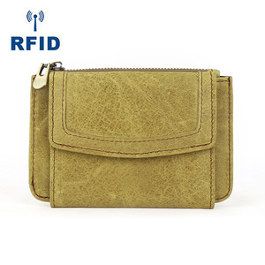 Genuine Leather Coin <b>Purse</b> Mini Size RFID Protection Unisex Wallet Solid Color Sewing Thread Detail Everyday Use - Product Image 1