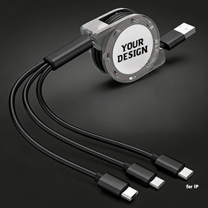 Großhandel Werbegeschenk Individuelles Logo 3-in-1 Ladekabel Multi-Handy-Ladekabel Einziehbares USB-Kabel mit Kristall-Spulenbox - Product Image 5