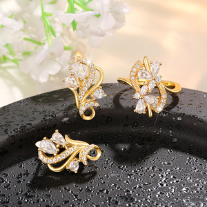 Orecchini a polsino in cristallo E2170, placcati oro 22k, a forma di pianta, romantici, gioielli da donna per matrimonio - Product Image 3