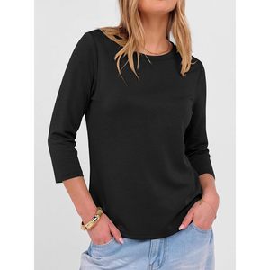 FOXA Haut à manches 3/4 pour femme, col rond, t-shirt basique en tricot doux, anti-rides, décontracté, pour tous les jours, vêtements de printemps et d'été - Product Image 4