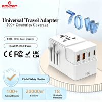 Adaptador de Viaje Foxcan UKCA de 100W 10A con Carga Rápida PD QC3.0, 2 Puertos USB-C + 2 Puertos USB-A, Enchufe Multi-Puerto para Laptop y Teléfono Móvil
