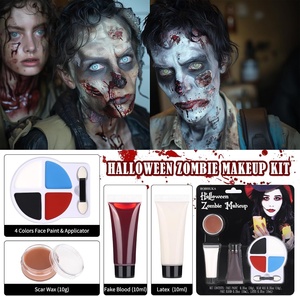 Kit de maquillage zombie d'Halloween personnalisable, peinture pour le visage <span class=keywords><strong>et</strong></span> le corps 4 couleurs, <span class=keywords><strong>faux</strong></span> <span class=keywords><strong>sang</strong></span>, <span class=keywords><strong>latex</strong></span> <span class=keywords><strong>liquide</strong></span>, cire à cicatrices, effets spéciaux pour cosplay SFX - Product Image 3